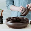 Set à thé Travel Fabriqué à la main Chine Purple Sand Tasse Pot Céramique Plateau rond Ustensiles Kung Fu 8 pièces 240428