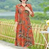 Casual jurken van middelbare leeftijd oudere dameskleding Spring Summer Fashion Print Elegant Rapel 3/4 Sleeve Slim Midi Dress Vestido