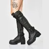 Stivali da donna alta coscia nera punk punk goth sexy woman piattaforma moto stivale boot tacchi tacchi di grandi dimensioni 43