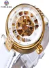 Forining White Golden Mechanical Automatic Luxury Top Brand Lady Polshorloge Skelet Clock Dames echte lederen jurk horloges5673571