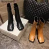 The ROW High Shoes Shoes Designer Leather Tr Martin Boots for Women in Autumn and Winter 2022 Nuovo stile Style Square Square Zipper Gamba sottile Gamba spessa Hpuo