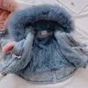 Coucher en bas ped-tout-petit bébé vêtements d'hiver vêtements adolescents veste en jean à capuche épaissis