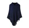 Scarves Women Winter Knitted Hooded Poncho Cape Solid Color Crochet Fringed Tassel Shawl Wrap Oversized Pullover Cloak Sweater1372261
