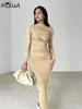 Robes décontractées Habbris Automne Fashion Khaki O Col Bodycon maxi Robe Party Night For Women 2024 Long Manche Booty Elegant Ins