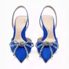 Dress Shoes Rhinestone Bows Brands Design High Heels Sandals Women Silk Elegant Pointed Pumps Fashion Purple H240430