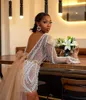 Sexy Mini Mermaid Cocktail Dresses V-Neck Long Sleeves Prom Dresses For Black Girls Beaded Evening Party Gown Vestidos De Coctel