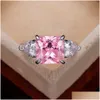 Solitaire Ring Trendy Luxury White/Pink/Yellow Square Cz Wedding Bands Womens Rings Engagement Party Elegant Female Cessories Jewelr Dhfcl