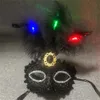 Veneziana Veneza Pena brilhante Máscaras LEDs Mulher Fancária dance Festa de olho Máscara de carnaval Halloween Masquerade Cosplay Costume 240430