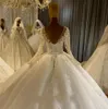 2024 vestidos de bola vestidos de noiva contas de cristal ilusão de jóia de jóia de renda de mangas compridas dubai tule tule arabé vestidos de noiva Vestido de noiva espartilho de volta 0513
