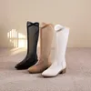 Bottes Arrivée d'été Hauteur de mode augmentant Toe pointu coupé maillage en cuir authentique Femmes genoues longues modernes 2304