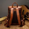 Rucksack hochwertige echte Leder Männer handgefertigt Vintage Herren -Laptopbeutel Mochila Travel Boys Shoolbag