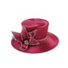 Breite Krempe Hüte Bucket Hats Atleisur Red Satin Cloth Hut Elegante Fotografie Hüte Kette Mode formelle Hut Maskerade Blume Hochzeit Top Hut für Damen Y240426