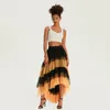 Röcke Frauen Tüll Tutu Rock Kontrast Farbe Schicht Mesh Elastic Plissee A-Line High Low für Strandparty Streetwear