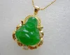 Hela Emerald Green Jade Buddha Yellow Gold Plated Crystal Pendant Necklace8501319