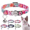 Personalisierte Katzenkragen Schnellveröffentlichung Kätzchen Katzen Kragen Süßes Druck Nylon -Haustier -Halskette mit Glocke für Katzen Welpe Pink 240429