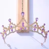 Tiaras Korean Girls Bridal Crown Purple Crystal Tiara Femme Wedding Princess Queen Righestone Couronne Bijoux Hairband Accessoires