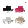 Berets Womens Rhinestones Cowgirl Hat Glitter Bling Diamond Fringe Cowboy For Party Music Festival Wide Brim