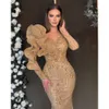 Mermaid V Evening Champagne Neck Sleeves Sexy Beads Sequins Formal Party Prom Dress Red Carpet Long Dresses For Special Ocn es