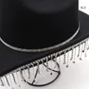 Berets Womens Rhinestones Cowgirl Hat Glitter Bling Diamond Fringe Cowboy For Party Music Festival Wide Brim