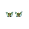 Studörhängen 925 Silver Needle Colorful Butterfly Light Luxury Diamonds Semitransparent Forest Series Small Fresh and Simple