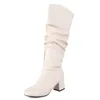 Boots Fashion Autumn Winter High for Women Pecked Black White Knee Boot Female Medium Heel Party Shoes Ladies Bekväma