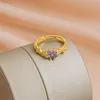 Band Rings Fashionable French Violet Open Adjustable Ring with Micro Inlaid Stainless Steel Light Luxury Simple Wedding Q240429