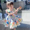 Robes de fille Summer Girls Robe 2023 Nouvelle manche bouffée Cascater Cartoon Party Princess Robe Childrens mignons Portez bébé pour enfants