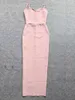 Vestidos casuais Beaukey Sexy de alta qualidade V vestido de bandagem rosa Mulheres longas espaguete dividido maxi bodycon midi luxo