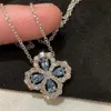 HW Designer smycken hänge halsband havsblå fyra bladklöver halsband för kvinnor minimalistisk och nisch mångsidig blomma ny benben kedja