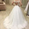 Abito da ballo principessa abiti da matrimonio in pizzo trasparente illusione maniche lunghe Appliques Country Bridal Dress Vestido de Noiva