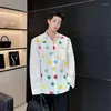 Men's Casual Shirts Men Multicolour Dots Korean Streetwear Fashion Loose Long Sleeve Party Dress Blouses Man Clothes