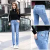 Jeans pour femmes hautes taille roire de coton décontracté skinny pantalon crayon complet du bureau de grande taille de grande taille denim