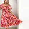 Casual Dresses Pastoral Gentle 2024 Women's Bohemian Floral-Print Off-Shoulder Vacuum Style Sexig lös klänning lång