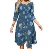 Casual klänningar Vackra blå blommaklänning Kvinnor Floral Print Street Wear Sexig Beach Design Vestido Big Size 5xl 6xl