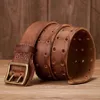 Grueso cinturón de cuero original hombres vintage cinturón ancho masculino vaquero real de cuero genuino doble hebilla correa de jeans de vaquero 240415