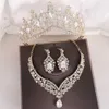 Tiaras Baroque 3PCS / Set Bridal Wedding Crown Princess Queen Water Drop Ab Crystal Tiaras Collier Boucles d'oreilles