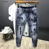 Jeans masculinos Primavera e verão Novos roupas de rua Retro jeans masculino Ultra-fino de jeans de jeans impressos de jeans impressos de jeans WX