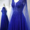 Abiti per feste Abito da sposa da donna di lusso Royal Blue Luxury Dubai Abito da sera maniche eleganti eleganti rosa a V Purple Rama ricamato SZ012