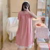 Vestido de dormir feminino pijamas de verão fino roupas de noite fofas casas corea coreia