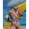 Women's Swimwear 2024 One-piece Long-sleeved Bikini Deep V High-waisted Cut-out Swimsuit Ins