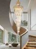 Lustres de cristal moderno de luxo para a escada de longa luminária de cadeia de cadeia de villa decoração grande decoração de casa lâmpada de cristal de cristal de ouro