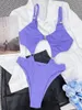 Kobiety stroje kąpielowe fioletowe strój kąpielowy wycięcie mikro bikini Pierścienie