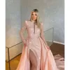 Mouwen pailletten avond v elegante roze overskirts nek formele lang feest prom jurk plooien dijspleetjurken voor speciale ocn es