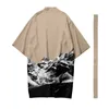 Ethnic Clothing Men's Japanese Long Kimono Cardigan Boys Samurai Costume Fireworks Pattern Shirt Yukata Outer Cover
