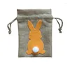 Aufbewahrungstaschen 6pcs Ostern Faux Leinen Geschenke Drawschnelle süße Cartoon Plüsch Heck Goodies Süßigkeiten Weihnachtsfeier Großhandelesaleses