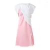 Casual Dresses Single Layered Lace Shoulder Straps Dress With Pink Satin Stitching F0540 Sleeveless T-shirt