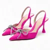 Dress Shoes Rhinestone Bows Brands Design High Heels Sandals Women Silk Elegant Pointed Pumps Fashion Purple H240430