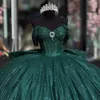 Robes robes vertes princesse noire sur la balle d'épaule paillettes paillettes diamant vestido de quinceanera corsage sweet 15 robe mascarade