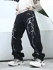 Graffiti Printing Jeans Mens Gradient Gradient Hip Hop pantalon Harem Cartoon Loose Casual Ankle Banded Pants Cargo Denim for Men 240426