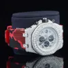 Most Selling Bust Down Moissanite Rapper Hip Hop Chrono For Men Rubber Belt Watch At Wholesales Price